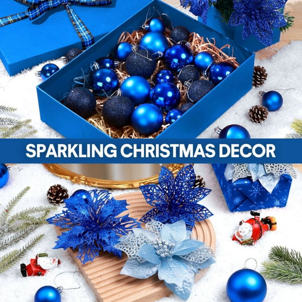 Set of Blue Sparkling Christmas Tree Decorations NEW